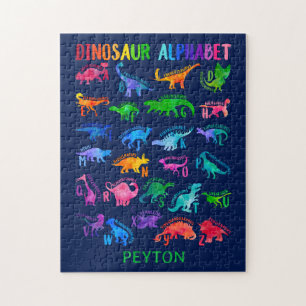 Watercolor Dinosaur Alphabet Colourful Dino Kids Jigsaw Puzzle