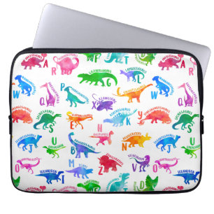Watercolor Dinosaur Alphabet Colourful Dino Kids Laptop Sleeve