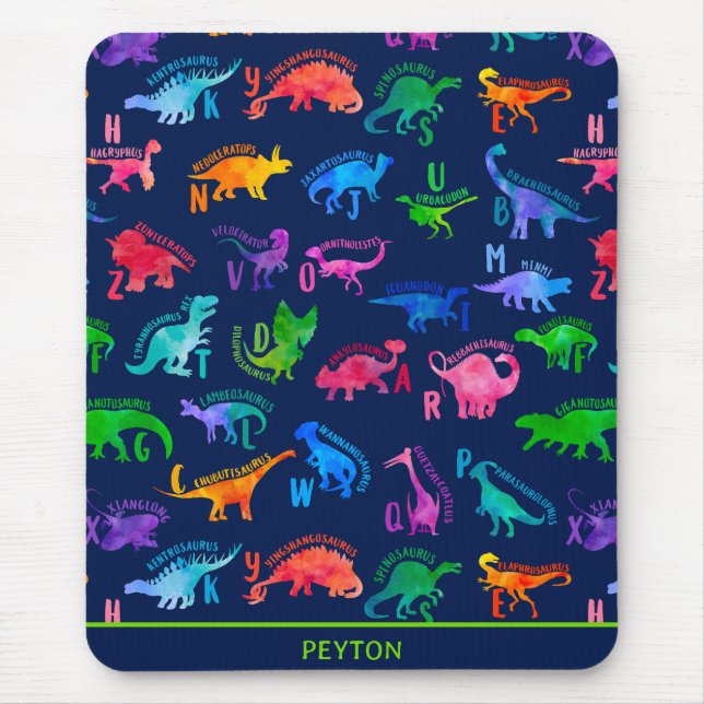 Watercolor Dinosaur Alphabet Colourful Dino Kids Mouse Pad (Front)