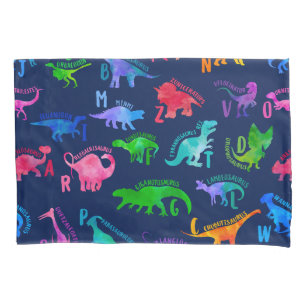 Watercolor Dinosaur Alphabet Colourful Dino Kids Pillowcase