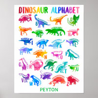 Watercolor Dinosaur Alphabet Colourful Dino Kids