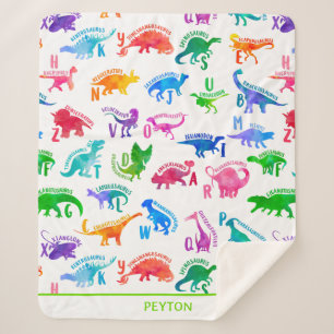 Watercolor Dinosaur Alphabet Colourful Dino Kids Sherpa Blanket