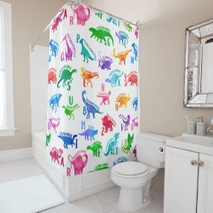 Watercolor Dinosaur Alphabet Colourful Dino Kids Shower Curtain