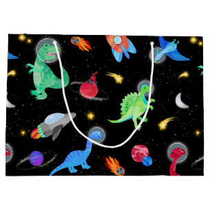 Watercolor Dinosaur Astronauts In Space Birthday Large Gift Bag