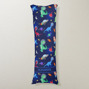 Watercolor Dinosaur Astronauts In Space Blue Body Cushion