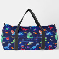 Watercolor Dinosaur Astronauts In Space Blue