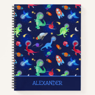 Watercolor Dinosaur Astronauts In Space Blue Notebook