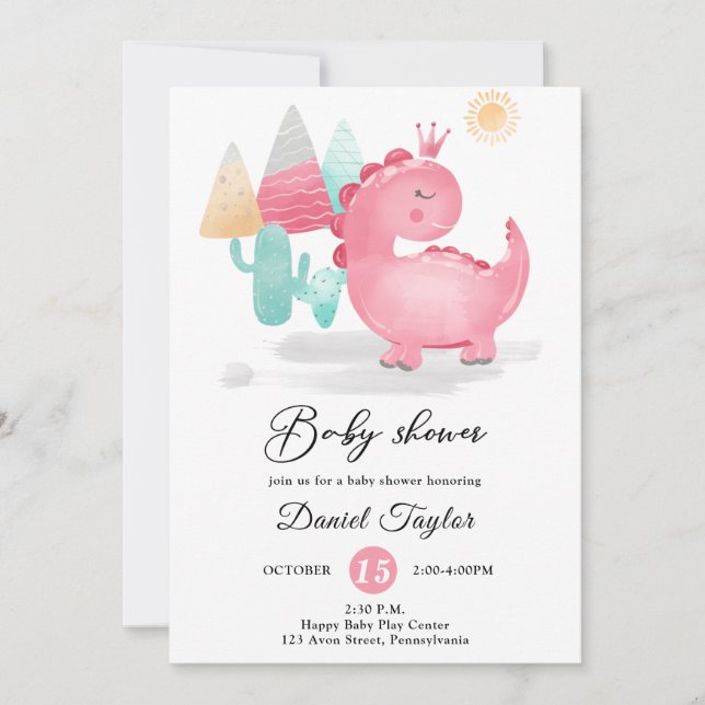 Watercolor Dinosaur  Baby Dino baby shower  Invita Invitation (Front)