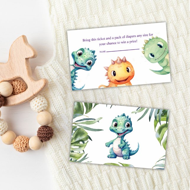 Watercolor Dinosaur Baby Shower Diaper Raffle Enclosure Card (Watercolor Dinosaur Baby Shower Diaper Raffle Enclosure Card)