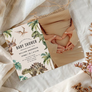 Watercolor Dinosaur Baby Shower Photo Invitation
