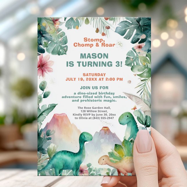 Watercolor Dinosaur Birthday Design Invitation (Creator Uploaded)