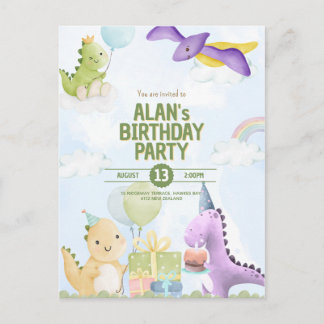 Watercolor Dinosaur Birthday Invites Postcard