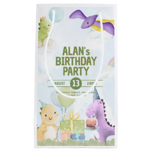 Watercolor Dinosaur Birthday Invites Small Gift Bag