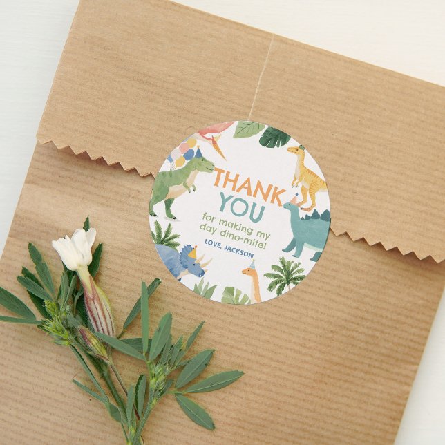 Watercolor Dinosaur Birthday Party Classic Round Sticker (Creator Uploaded)