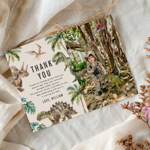 Watercolor Dinosaur Birthday Party Photo Thank You Card