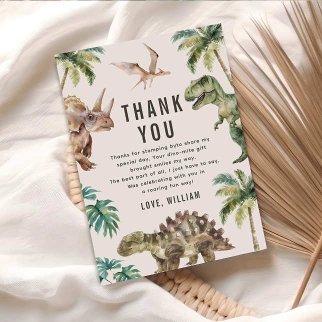 Watercolor Dinosaur Birthday Party Thank You Card (Creator Uploaded)