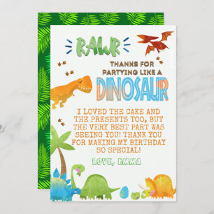 Watercolor Dinosaur Birthday Thank You card