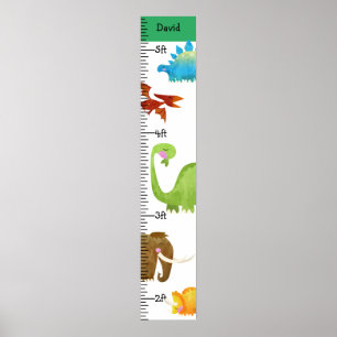Watercolor Dinosaur Boy Growth Chart Personalized