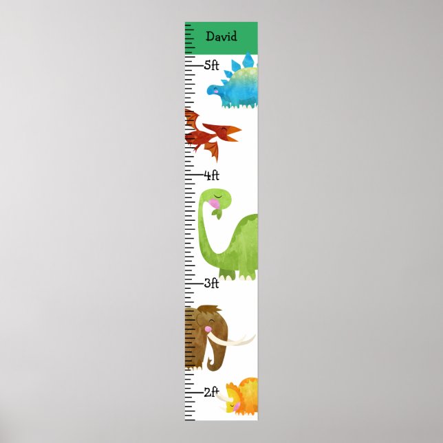 Watercolor Dinosaur Boy Growth Chart Personalized (Front)