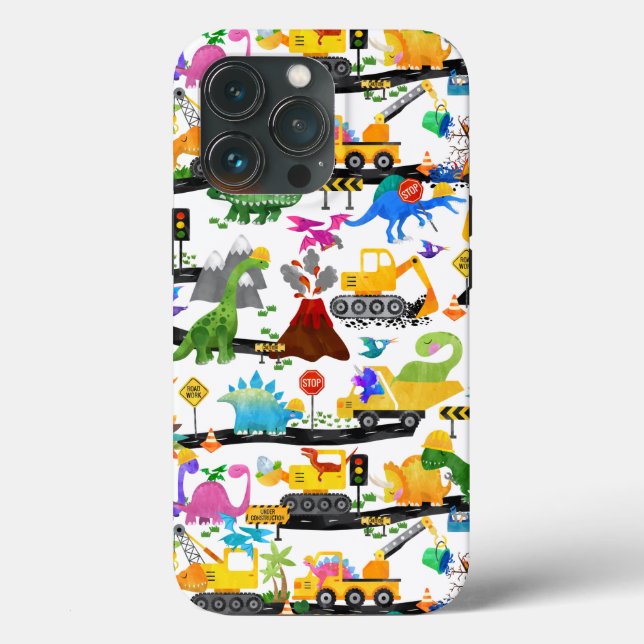 Watercolor Dinosaur Construction Kids Cute Case-Mate iPhone Case (Back)