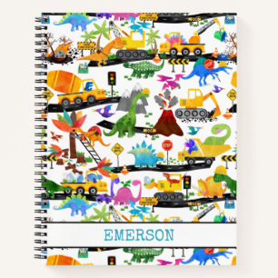 Watercolor Dinosaur Construction Kids Cute Notebook