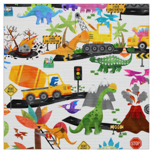 Watercolor Dinosaur Construction Kids Cute Pattern Fabric