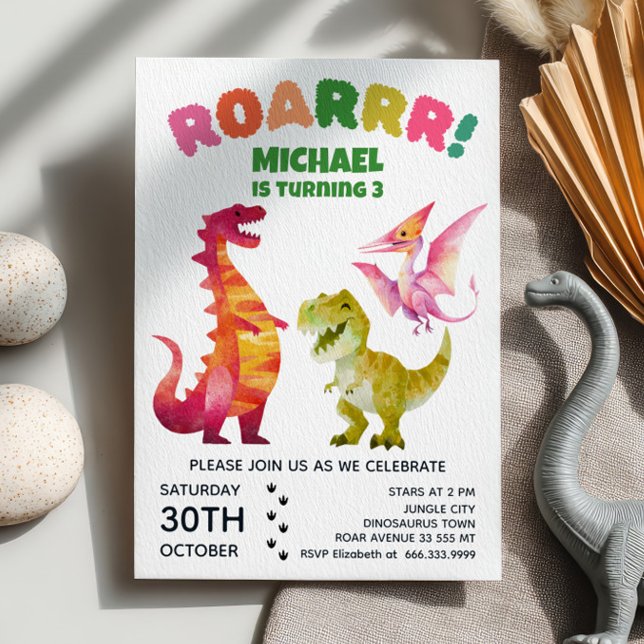 Watercolor Dinosaur Dig Fossil Dino Kids Birthday  Invitation (Creator Uploaded)