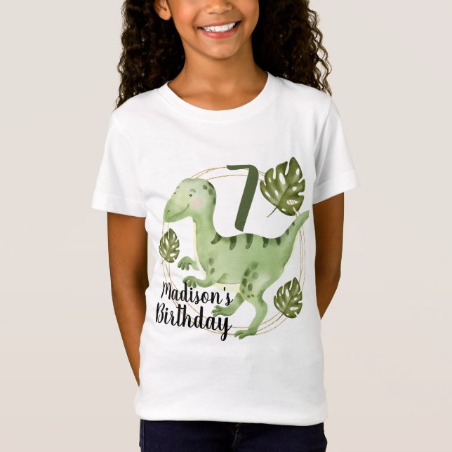Watercolor Dinosaur Faux Glitter Birthday Party  T-Shirt (Front)