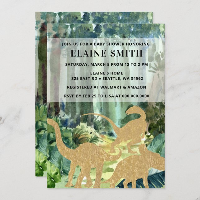 Watercolor Dinosaur Gender Neutral Baby Shower Invitation (Front/Back)