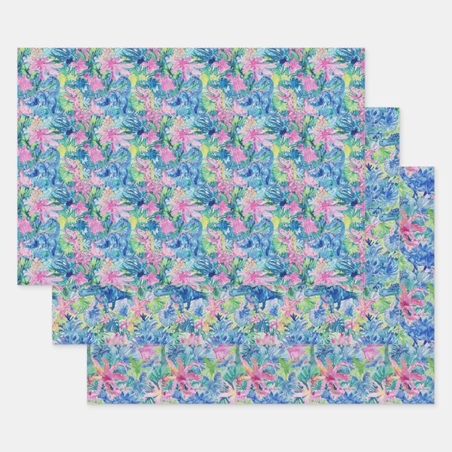 Watercolor Dinosaur Gift Wrap, Kids Dino Wrapping  Paper Sheet (Set)