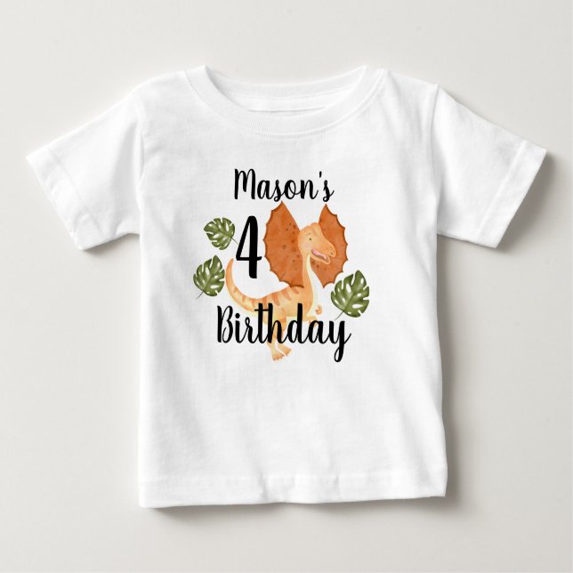 Watercolor Dinosaur Greenery Birthday Party  Baby T-Shirt (Front)