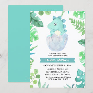 Watercolor Dinosaur Hatching Baby Shower Invitation