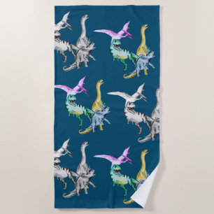 Watercolor Dinosaur Kids Beach Towel