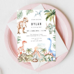 Watercolor Dinosaur Kids Birthday Party Invitation