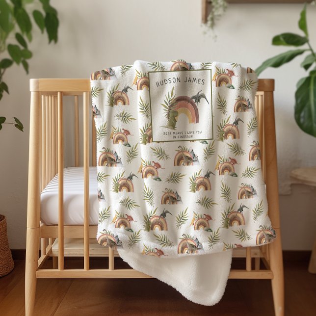 Watercolor Dinosaur Pattern | Monogram Sherpa Blanket (Creator Uploaded)