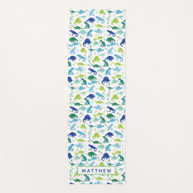 Watercolor Dinosaur Pattern Personalised Kids Yoga Mat (Front)