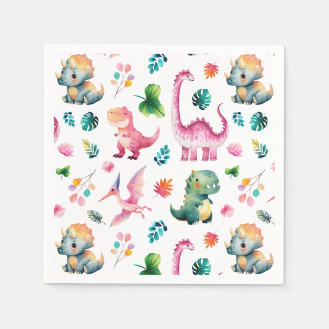 Watercolor Dinosaur Prehistoric Dino Pattern Cute  Napkin (Front)