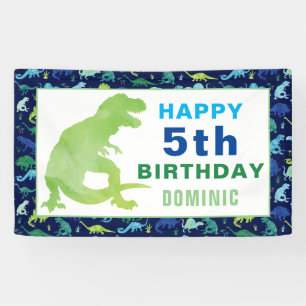 Watercolor Dinosaur T-Rex Birthday Party Banner
