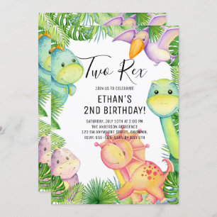 Watercolor Dinosaur Two Rex 2nd Birthday  Invitation