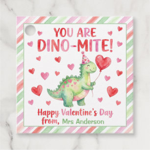 Watercolor Dinosaur Valentine's Day Favour Tags