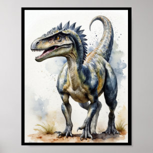 Watercolor Dinosaur Velociraptor Theropod WallArt Poster