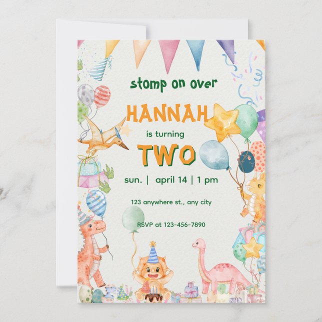 Watercolor Dinosaurs Birthday Invitation (Front)