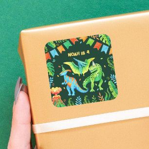Watercolor Dinosaurs Boys Birthday  Square Sticker