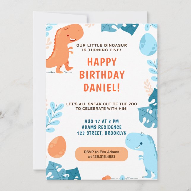 Watercolor Dinosaurs Nature Botanical Birthday  Invitation (Front)