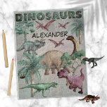 Watercolor Dinosaurs T-Rex Dinos Boys Name<br><div class="desc">Customisable name design for a personalised gift for Birthdays,  Christmas,  or back to school time,   with watercolor painted dinosaurs,  just change the name.</div>