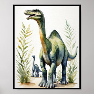 Watercolor Diplodocus Dinosaur Wallart Poster