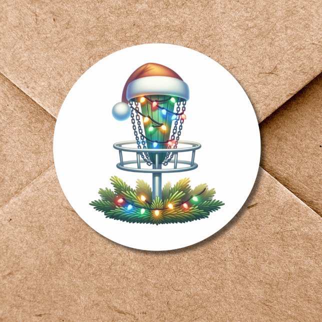 Watercolor Disc Golf Themed Christmas   Classic Round Sticker (Creator Uploaded)
