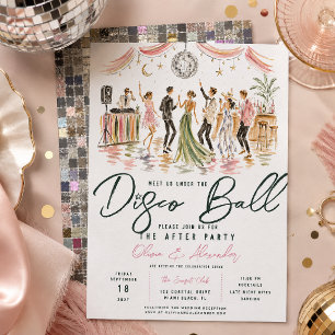Watercolor Disco Ball Wedding After Party Invitation