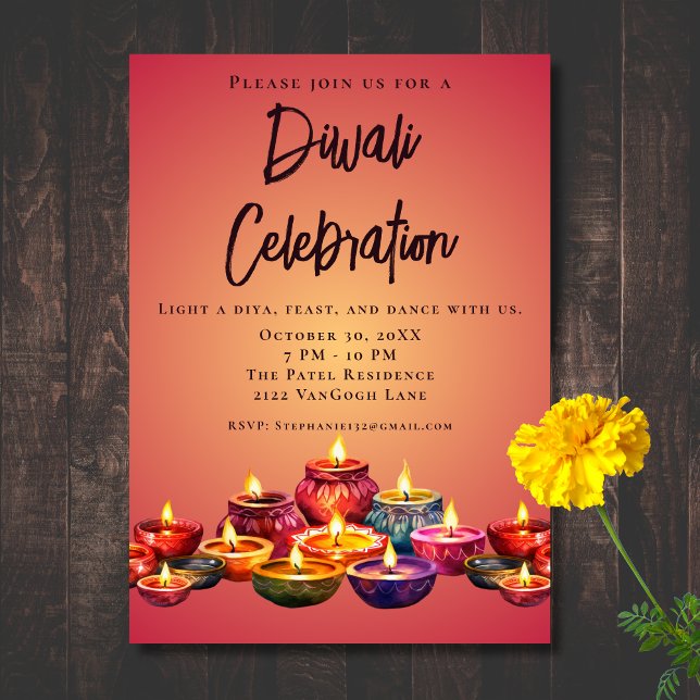 Watercolor Diya Diwali Celebration Invitation (Creator Uploaded)