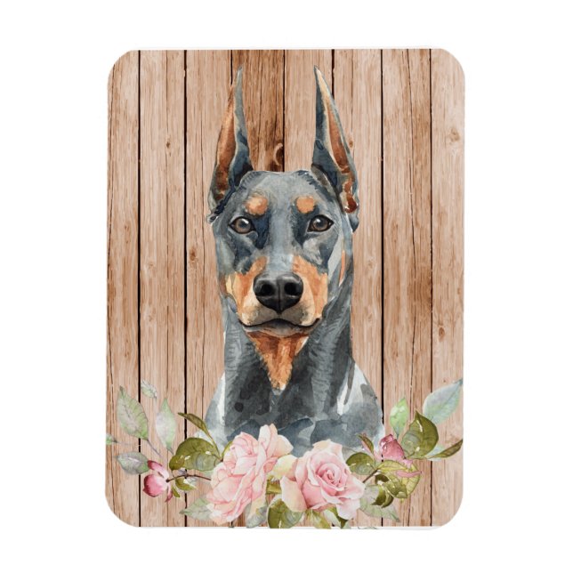 Watercolor Doberman & Flowers Magnet (Vertical)